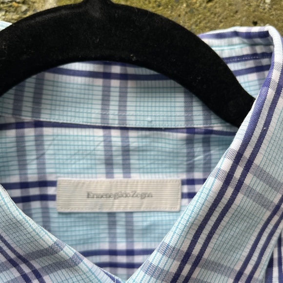 Ermenegildo Zegna - Mens Casual Button Down Shirt- Large - Navy/Aqua, XL, EUC - Picture 4 of 13